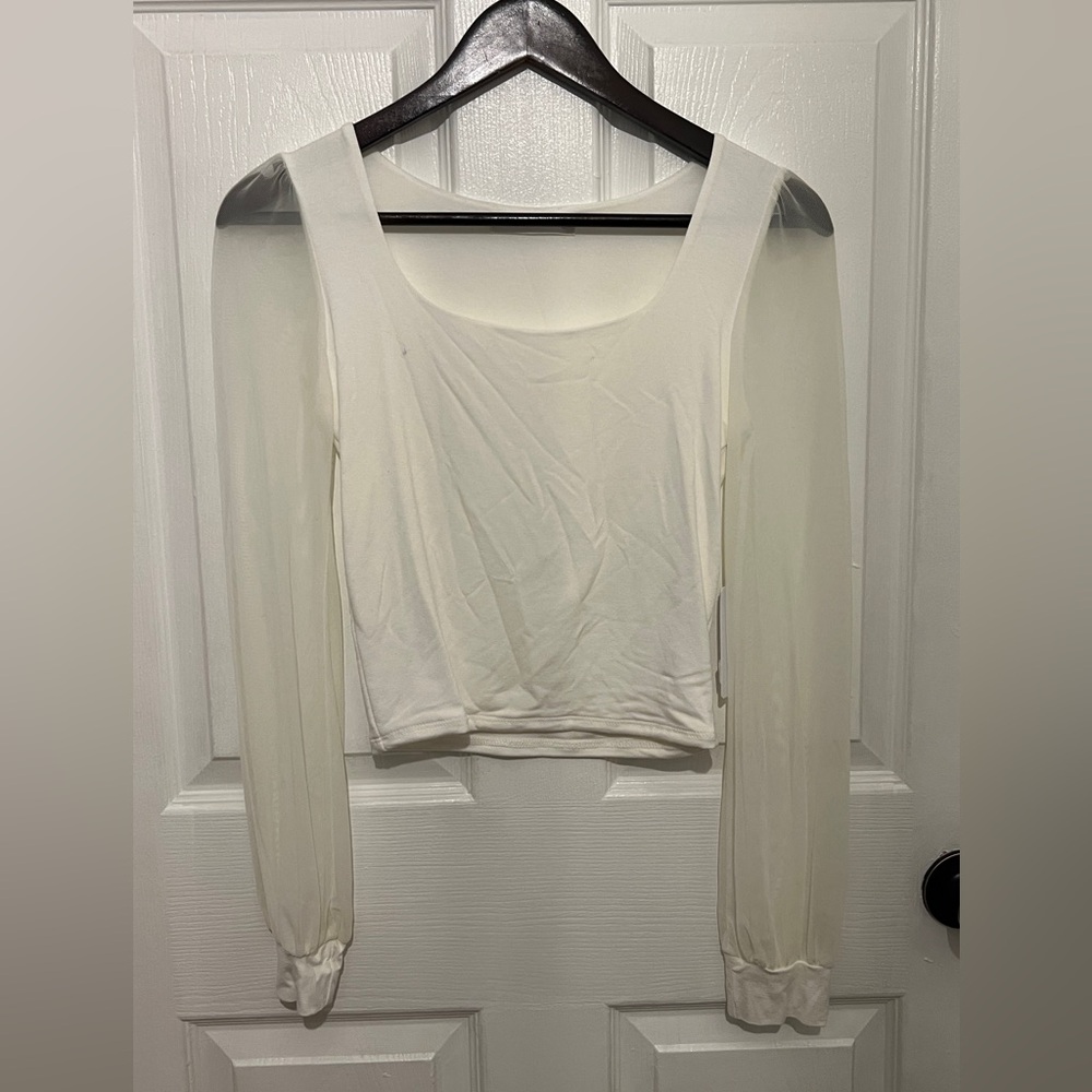 SIX/FIFTY Women's White Square Neck Sheer Sleeve Top Size S NEW